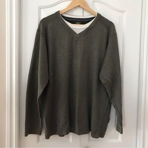 DENVER HAYES Men Long Sleeve Olive/White Pullover Crew Neck Sweater Size…